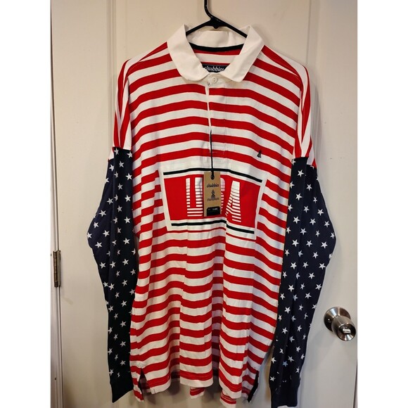 Men's Chubbies The Freedom Ring Rugby Shirt Long Sleeve Red White Blue XL - Picture 2 of 7